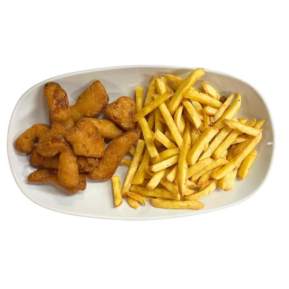 62. Fischknusperli mit Pommes
